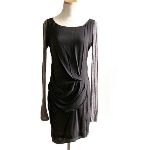 Elizabeth and James Dresses & Skirts - Elizabeth & James Black Long Sleeves Ruched Silk Knit Dress Sz 8 Olsens the Row